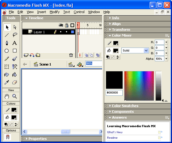 Основное окно Macromedia Flash MX