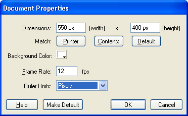 Диалоговое окно Document Properties Macromedia Flash
